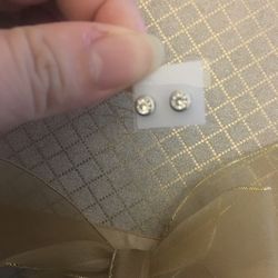 Real Silver Zircon Diamond Small Stud Earrings 