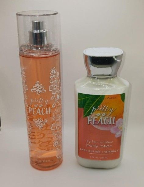 Bath and Body Works Pretty as a Peach 8 fl.oz. Fine Fragrance Mist and 8 fl.oz. Body Lotion. lotion 98% full