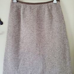 Liz Claiborne LizSport Brown Herring Bone Fitted Cotton & Silk Skirt - Size 2P