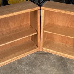Pair of Oak Bookcases Storage Display Shelving 