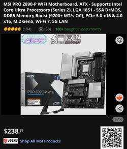MSI PRO Z890-P WIFI Motherboard, ATX - Supports Intel Core Ultra Processors