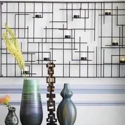 Crate & Barrel Circuit Bronze Metal Wall Candle Holder - Set Of 2