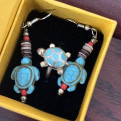 Turtle Antique Navajo Earrings And Ring