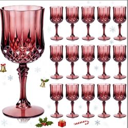 Ciaell 24PCS Burgundy Plastic Wine Glasses - 7 Oz Plastic Goblets for Party - Burgundy Vintage Drinking Glasses - Disposable Water Goblets Set for Wed