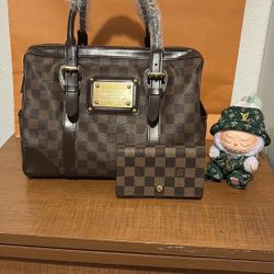 Authentic Louis Vuitton Damier Eben Hand Bag With Wallet
