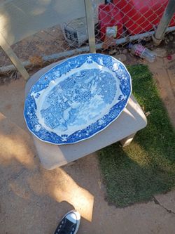 Large Blue and White Transferware Serving Platter