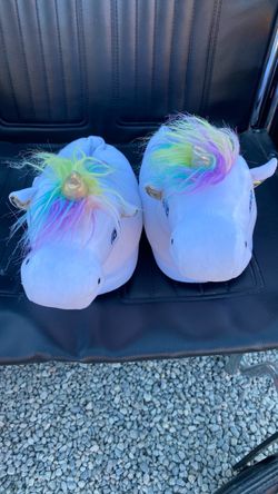 Unicorn Plush Slippers Rainbow Mane