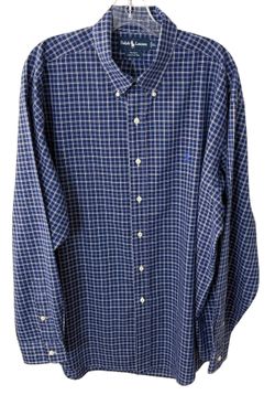 Ralph Lauren Blue Check Blake Long Sleeve Button Front w/Logo Men’s XL