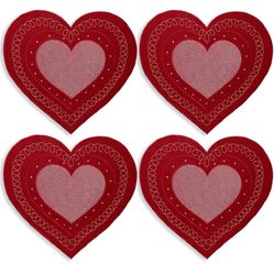 OWENIE Valentines Day Heart Placemats Set of 4, Embroidered Red Gillter Heart with Sequins Valentines Table Mats, and Wedding Table Decor,13.5 x 15, R