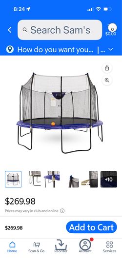 Skywalker trampoline with basketball hoop.