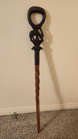 African Walking Stick Cane Hand Carved Wood Elephant Twisted Design 35" Kenya