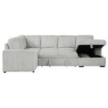 New Corduroy Sectional With Chaise Storage.  Grey Or Beige.  96x122x66x39H.  Free Delivery!