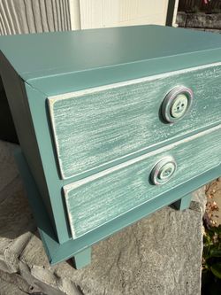 Charming Distressed Sage Green Mini Wooden Chest of Drawers