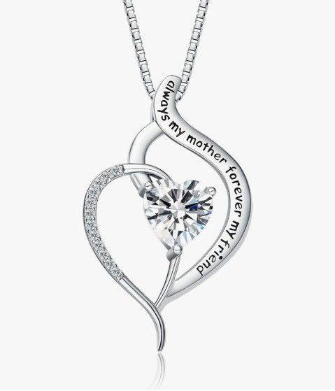 Heart Pendant Necklace Gift for Mom, Sterling Silver Jewelry for Mother's Day or Birthday