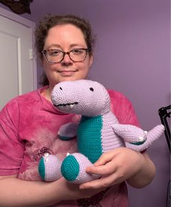 T-Rex Dinosaur Crocheted Plushie Stuffed Animal Purple Green LAYAWAY AVAILABLE