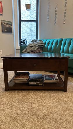 Lift-Top Coffee Table w/ Hidden Storage + Shelf – Perfect for WFH