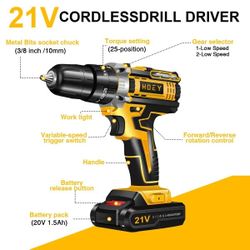 Drill Driver Set 10mm Cordless Come with 1 Battery 21v, brand new.