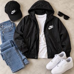 Nike Black Hooded Windbreaker Jacket Men’s Medium