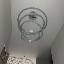 Modern 4 Ring Hanging Chandelier In Silver