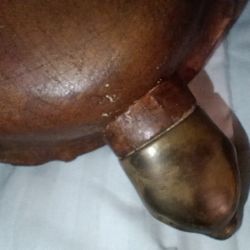 Mid-Century Italian Sarreid LTD Hand Carved Wood Turtle BrassTrim Figurine 