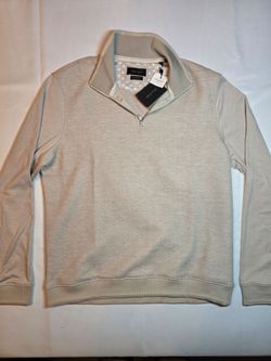 Porter & Ash Interlock Knit Quarter Zip Pullover Sweater Beige Textured