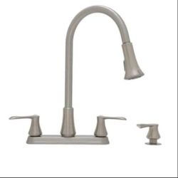 Stainless steel Double Handle Deck-mount Pull-down Kitchen Faucet