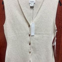 Song of Style Neutral Cream Knit Button Vest with Gold Buttons Size M