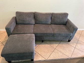 Modern Gray Sofa with Storage Ottoman & Side Pockets 🛋️ Hidden Storage – NEGOTIABLE