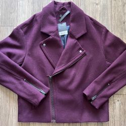 Topman Burgundy Rich Wool Rich Moto Coat Jacket size large