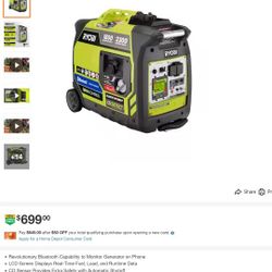 NEW Ryobi Quiet Gas Powered Generator 