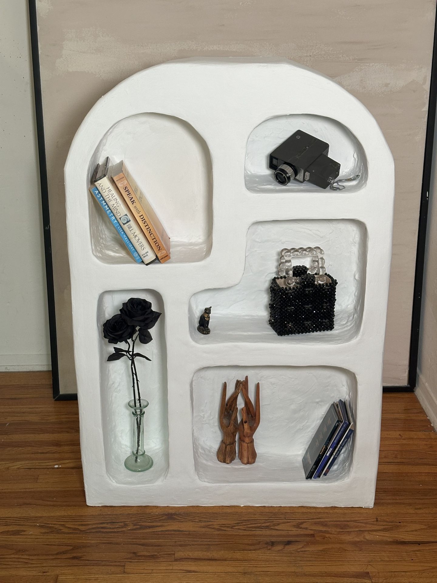 Modern Pueblo Cave Style Designer White Linen Plaster Bookcase
