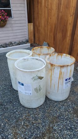 FREE 55-gal white plastic barrels - great storing garden stuff or water, etc