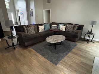 Large Dark Gray Fabric Sectional Sofa