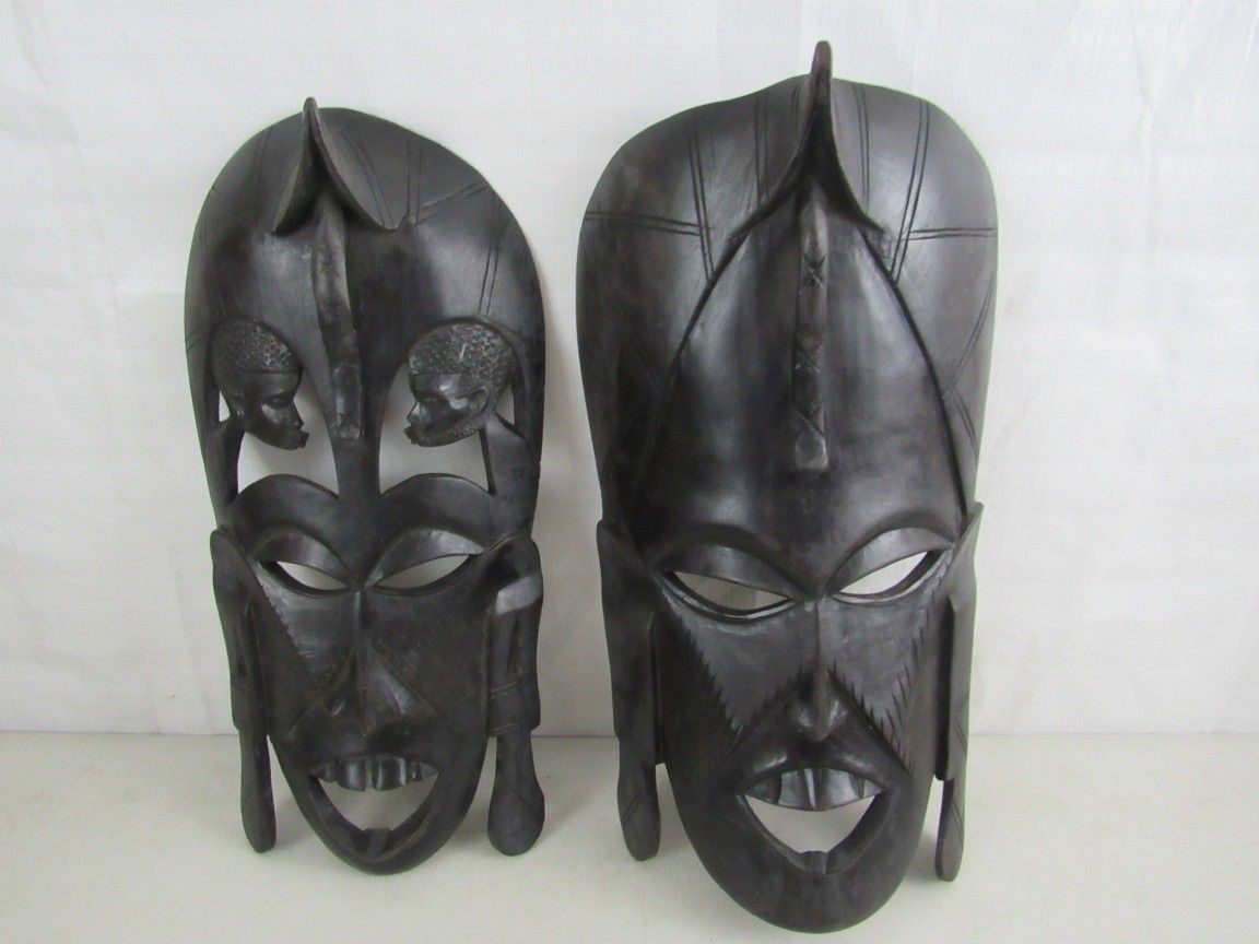 Hand Carved Wooden African Tribal Masks Folk Art Hanging Wall Decor
