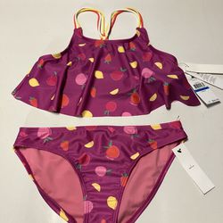 New Youth Girl Size 16 Calvin Klein 2 pc Swim Bathing Suits and Pool Straw Hat