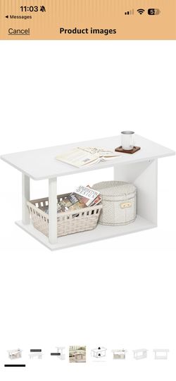 Basic Coffee Table, 2-Tier Modern Coffee Table with Open Shelf, Easy Assembly Side Table, for Living Room, Bedroom, Home Office, White