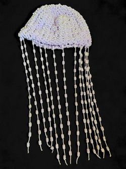 Handmade lilac crochet beanie hat with fringe