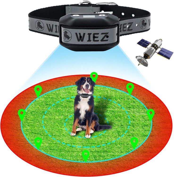 WIEZ GPS Wireless Dog Fence, Electric Dog Collar Fence,Pet Containment System,Range 65-3281ft, Adjustable Warning Strength, Rechargeable, Harmless and
