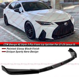 21-25 Lexus IS300 IS350 V2 Gloss Black Front Bumper Lip Splitter