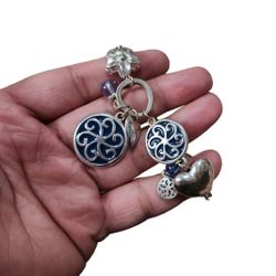 Silver Toned Blue Enamel Hearts Dangling Charms Bracelet