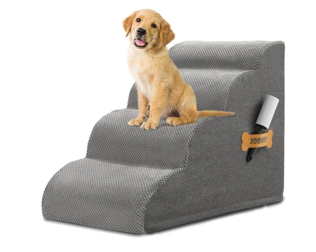 Dog Stairs, Romrol Dog Steps Ramp for High Bed and Couch, Dog Ramp with Durable Non-Slip Waterproof Fabric Cover, Pet Stairs for Small Dogs and Cats o