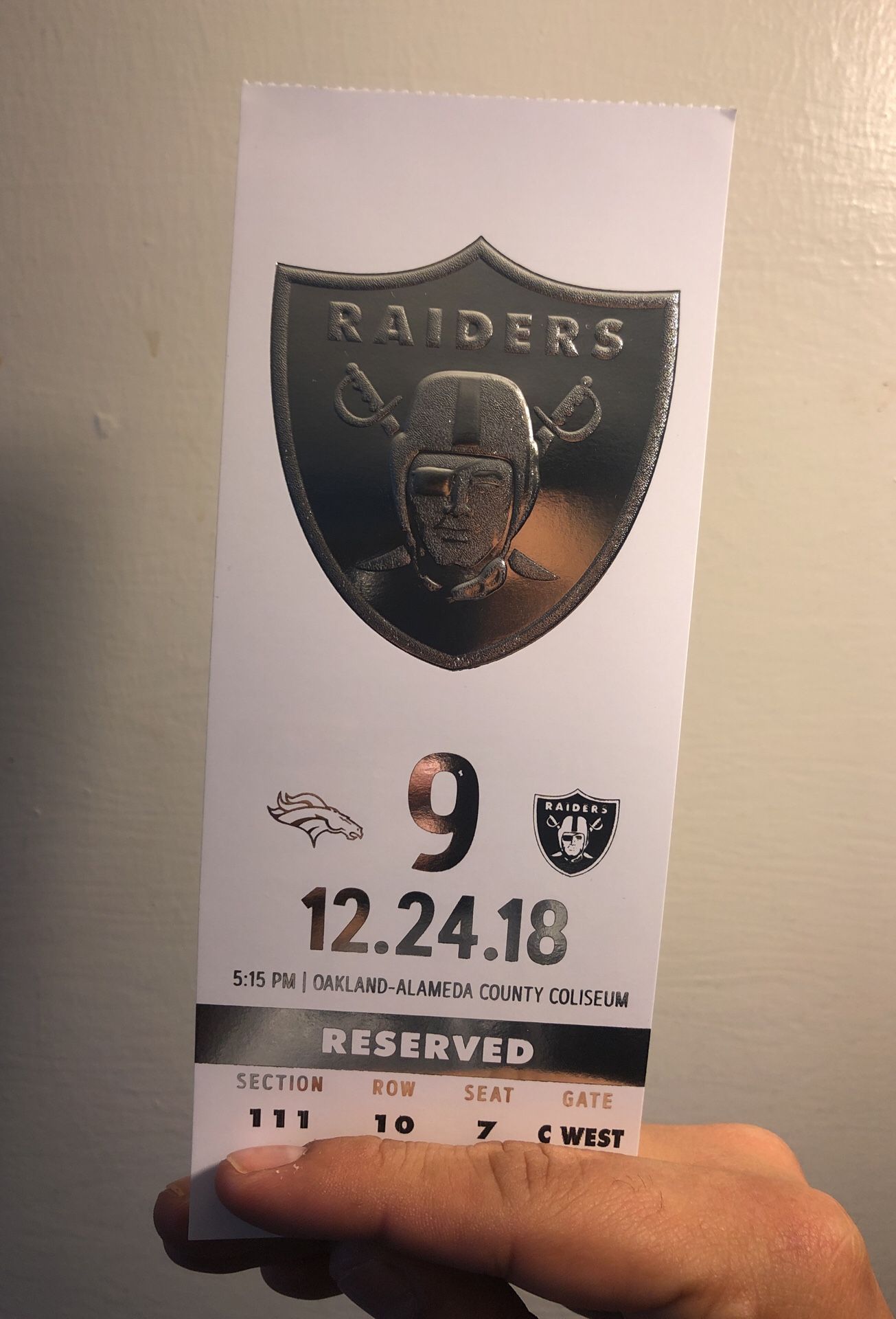 Raiders Ticket!! Monday Night!!!$100!!!!!