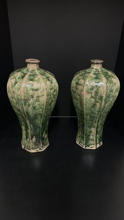 Green vases set of 2