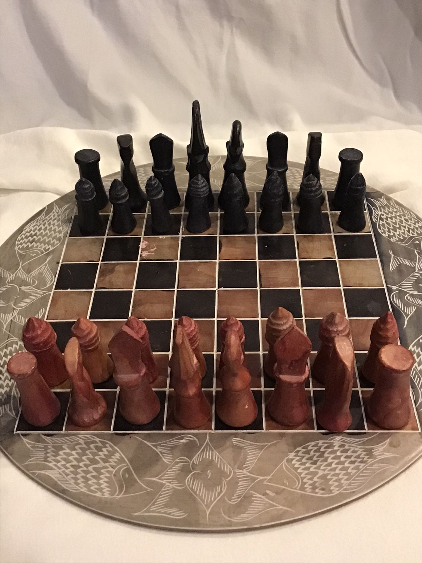 African chess set hand carved from soapstone ethnic native culture tribal Unique game
