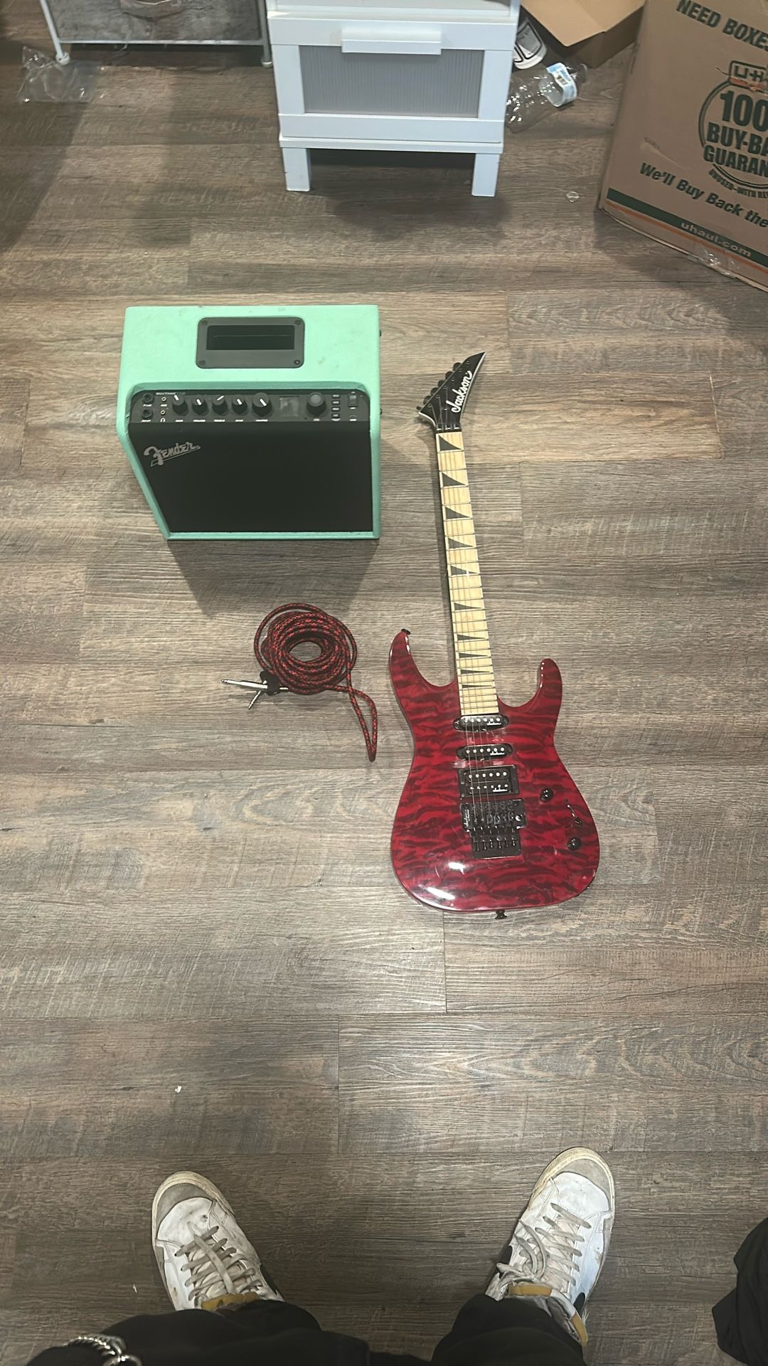 Jackson Transparent Red Guitar With Amp