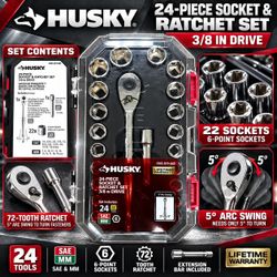 Husky 24-Piece 3/8" Drive SAE/Metric Socket & Ratchet Set
