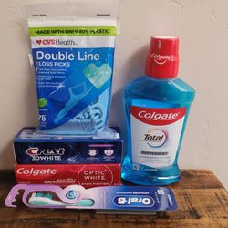Oral Care Bundle Toothpaste Toothbrush Mouthwash Floss Picks