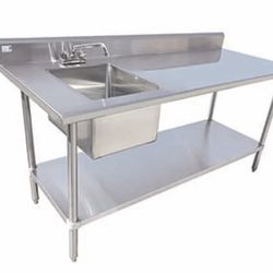 🚰💦Serv-Ware 60" Work Table with Prep Sink(s) / Bowl on Left - 16 Gauge🚰💦