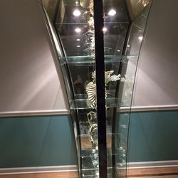 Modern Curved Glass Display Cabinet – Black & Gold with Lighting