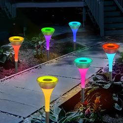 6 Pack Solar Pathway Lights Outdoor - Auto 7 Color Changing/White Solar Powered Lights, Waterproof Decorative LED Path Lights, Landscape Lighting for